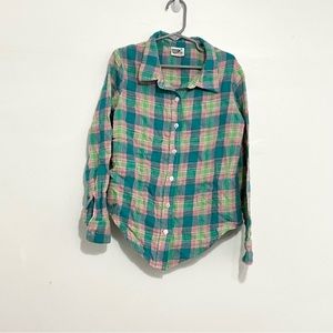 ERGE Girls Button Down Shirt Multi Color Plaid Long Sleeve Size 5